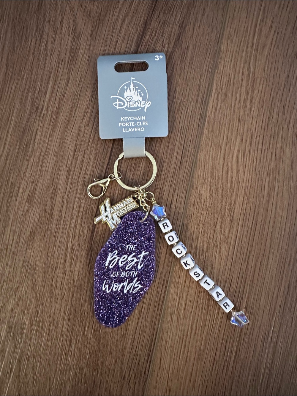 Hannah Montana Disney Purple Glitter "The Best of Both Worlds" Keychain new  NWT